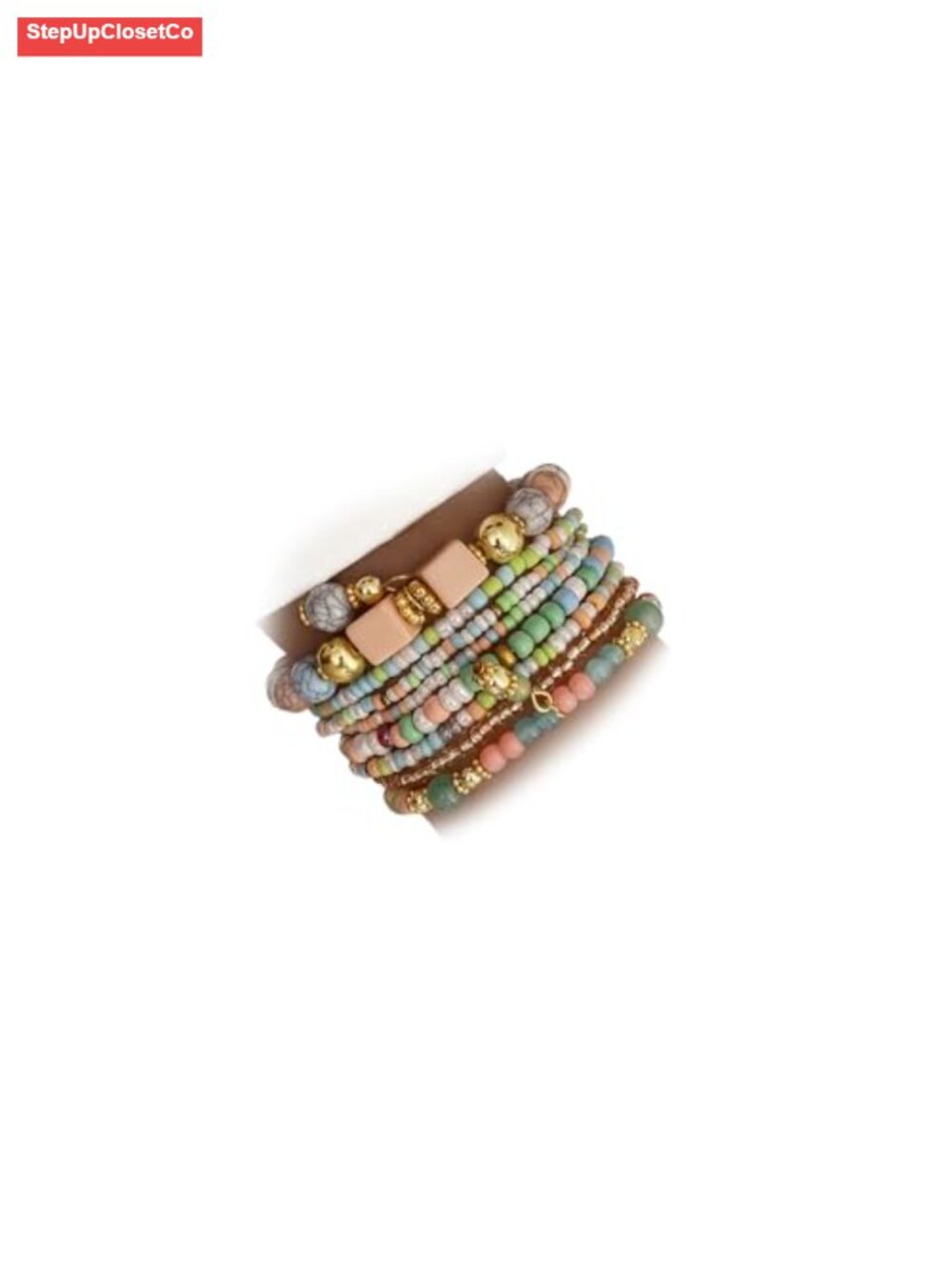 8PCS Beaded Bracelets for Women, Multilayered Stackable Stretch Bead Bracelet